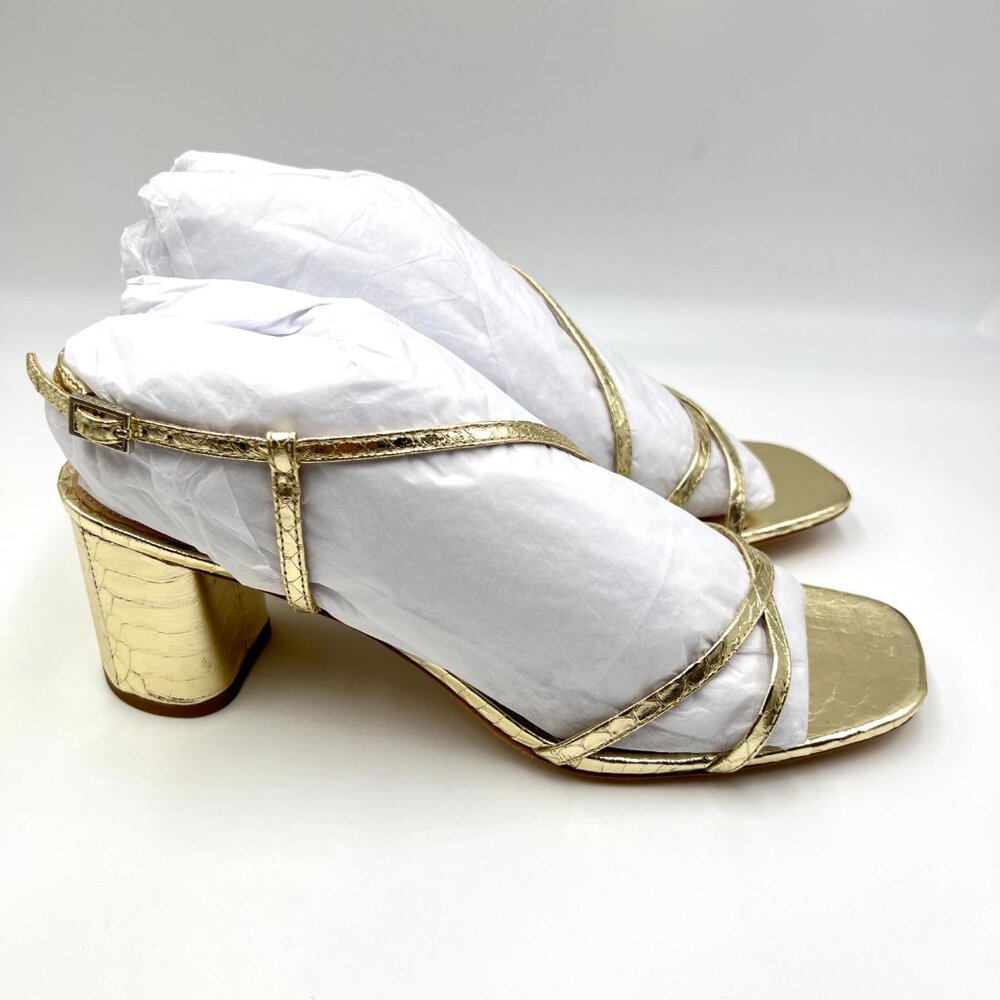 Via Spiga Womens‎ Size 9.5 Roslyn Platino Gold Leather Dress Sandals Heels Shoes